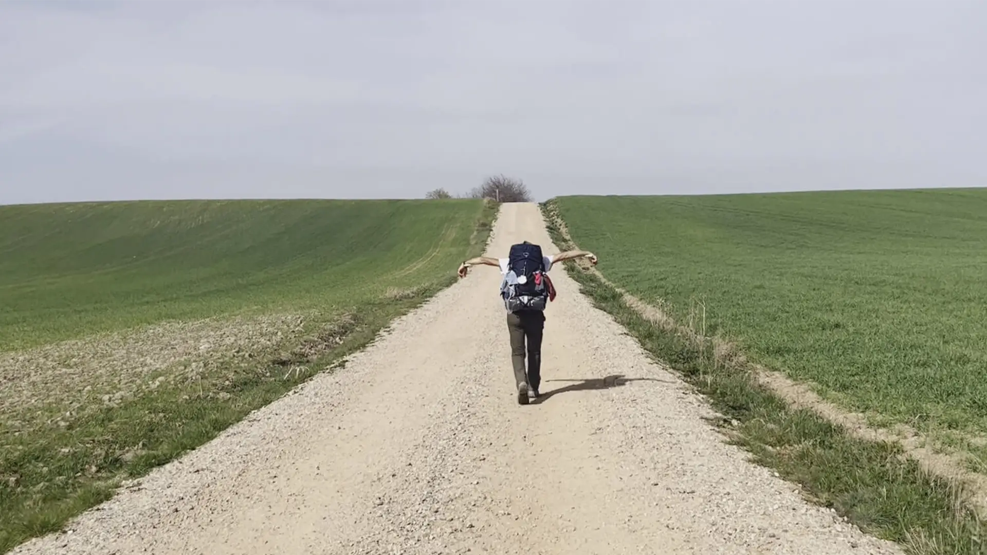 Homer marchant sur le Compostelle en Espagne après un burn-out